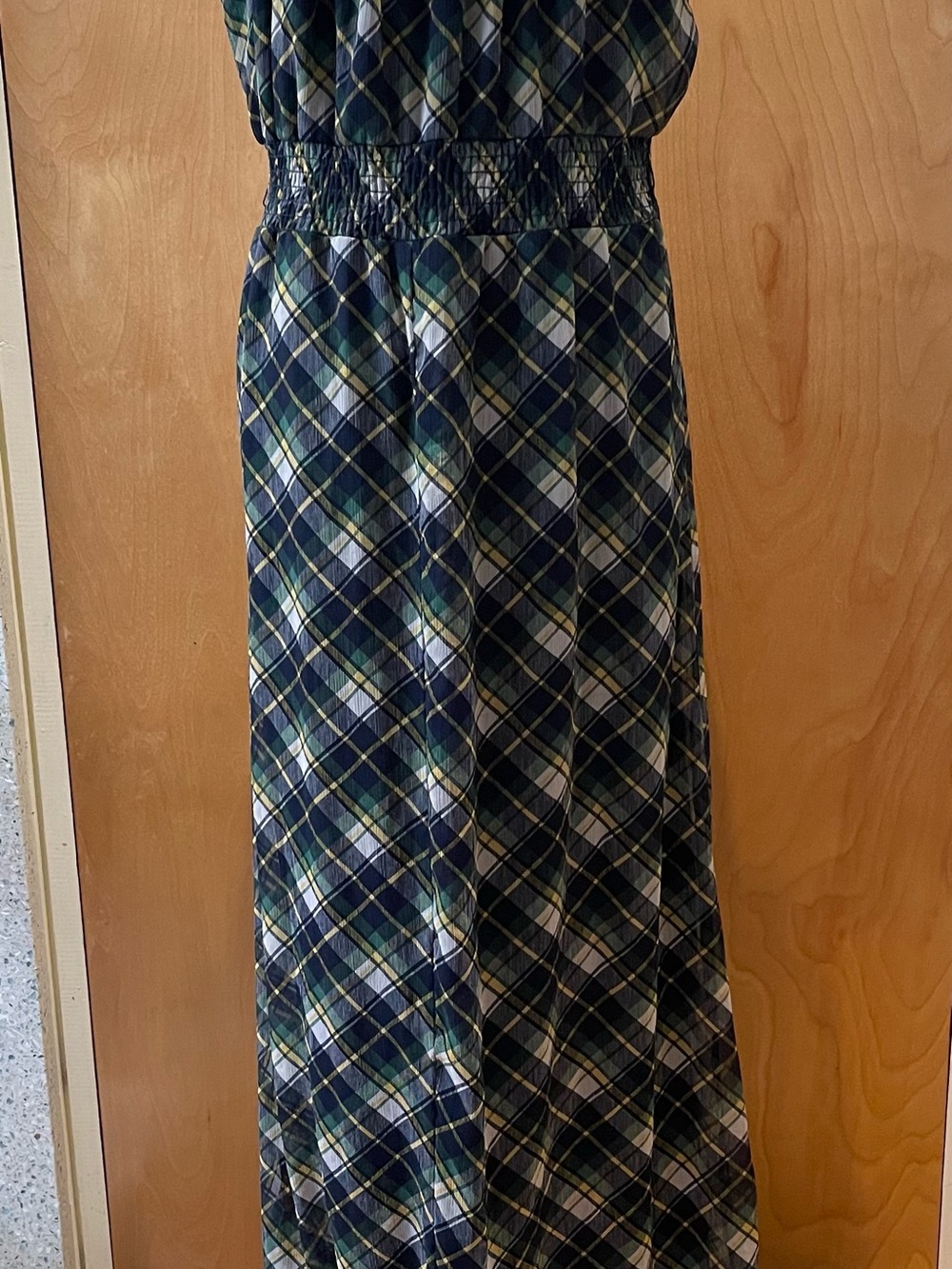Plaid Maxi Dress with Ruffle Neckline Smocked Waist - Picture 2 of 5
